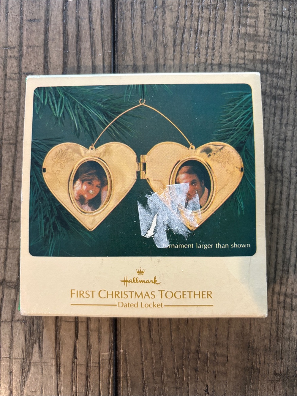 1983 Hallmark Gold Heart Double-Photo Locket Ornament First Christmas Together